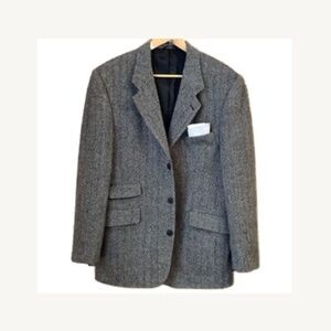 VINTAGE Grey Virgin Wool Herringbone Blazer Size 38R